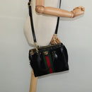 GUCCI Web Sherry Line Hand Bag Suede 2way Black Gold 547551 Auth sw1189-23