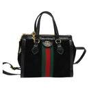 GUCCI Web Sherry Line Hand Bag Suede 2way Black Gold 547551 Auth sw1189-13