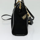 GUCCI Web Sherry Line Hand Bag Suede 2way Black Gold 547551 Auth sw1189-3