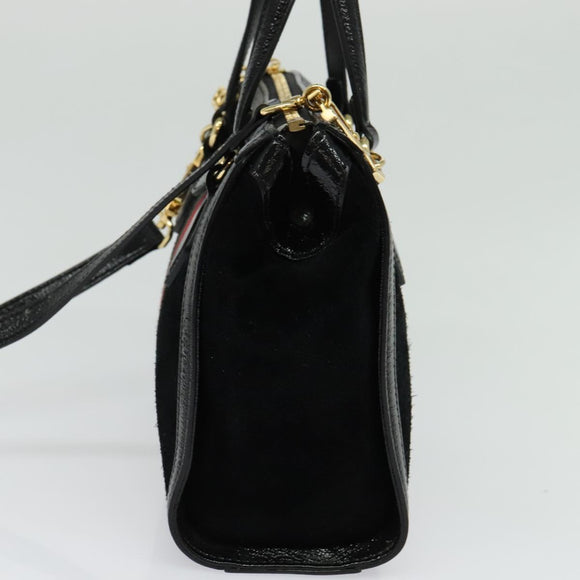 GUCCI Web Sherry Line Hand Bag Suede 2way Black Gold 547551 Auth sw1189