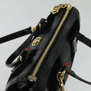 GUCCI Web Sherry Line Hand Bag Suede 2way Black Gold 547551 Auth sw1189-7