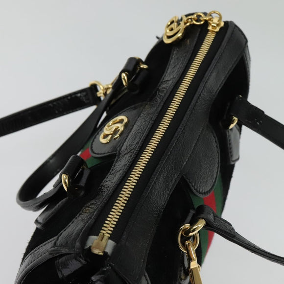GUCCI Web Sherry Line Hand Bag Suede 2way Black Gold 547551 Auth sw1189