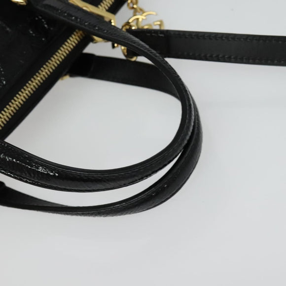 GUCCI Web Sherry Line Hand Bag Suede 2way Black Gold 547551 Auth sw1189