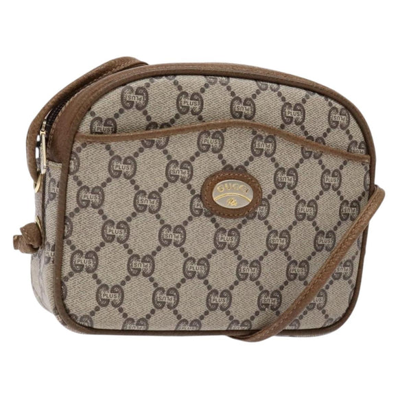 GUCCI GG Plus Supreme Shoulder Bag PVC Beige Gold Auth sw1190
