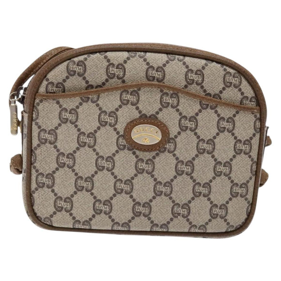 GUCCI GG Plus Supreme Shoulder Bag PVC Beige Gold Auth sw1190