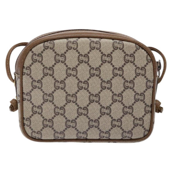 GUCCI GG Plus Supreme Shoulder Bag PVC Beige Gold Auth sw1190