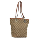 GUCCI GG Canvas Tote Bag Beige Silver 120840 Auth sw1192-1