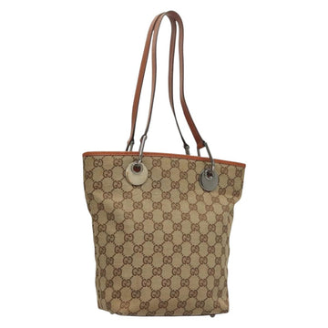 GUCCI GG Canvas Tote Bag Beige Silver 120840 Auth sw1192