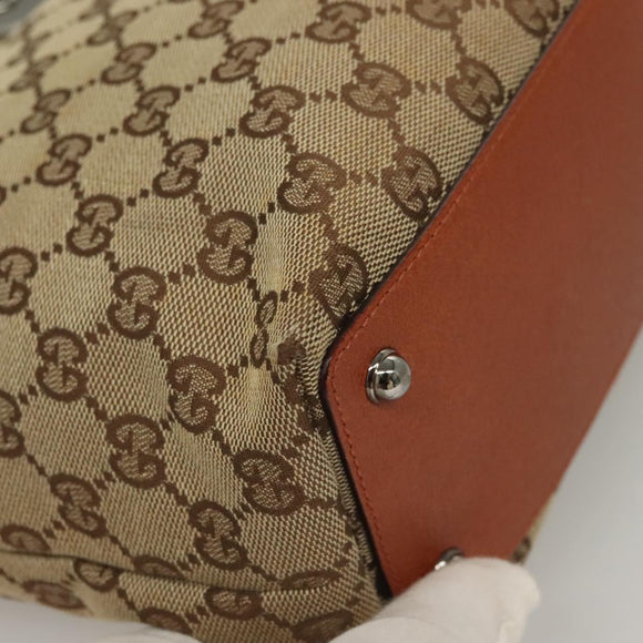 GUCCI GG Canvas Tote Bag Beige Silver 120840 Auth sw1192