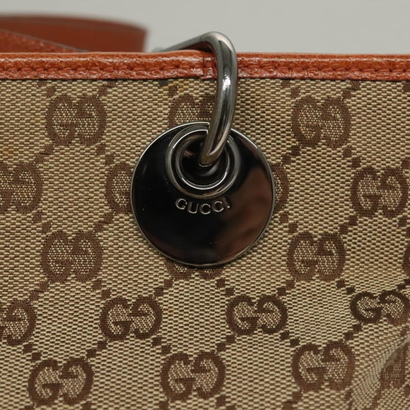 GUCCI GG Canvas Tote Bag Beige Silver 120840 Auth sw1192