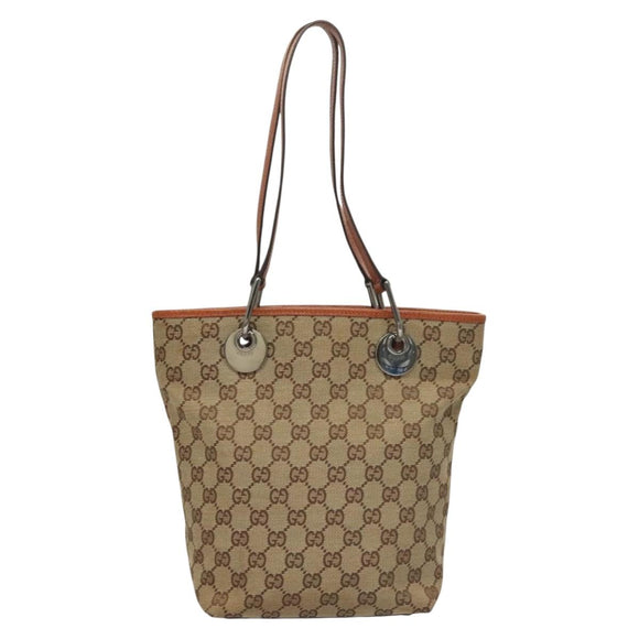 GUCCI GG Canvas Tote Bag Beige Silver 120840 Auth sw1192