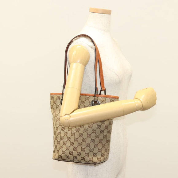 GUCCI GG Canvas Tote Bag Beige Silver 120840 Auth sw1192