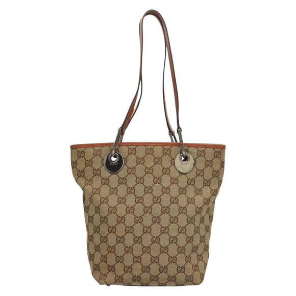 GUCCI GG Canvas Tote Bag Beige Silver 120840 Auth sw1192