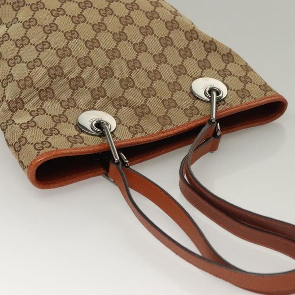 GUCCI GG Canvas Tote Bag Beige Silver 120840 Auth sw1192