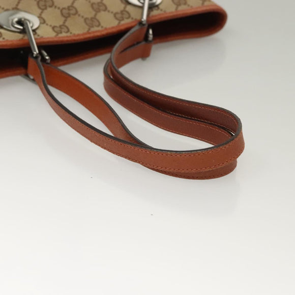 GUCCI GG Canvas Tote Bag Beige Silver 120840 Auth sw1192