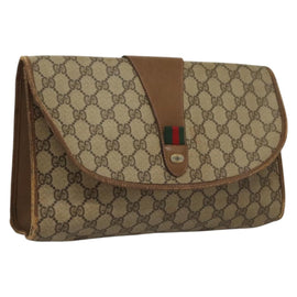 GUCCI GG Supreme Web Sherry Line Clutch Bag PVC Beige Gold 89 01 031 Auth sw1195