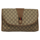 GUCCI GG Supreme Web Sherry Line Clutch Bag PVC Beige Gold 89 01 031 Auth sw1195-13