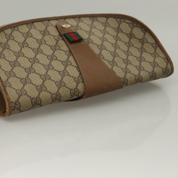 GUCCI GG Supreme Web Sherry Line Clutch Bag PVC Beige Gold 89 01 031 Auth sw1195