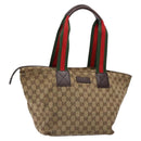 GUCCI GG Canvas Web Sherry Line Tote Bag Beige Silver 131230 Auth sw1202-1
