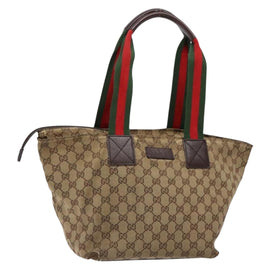 GUCCI GG Canvas Web Sherry Line Tote Bag Beige Silver 131230 Auth sw1202