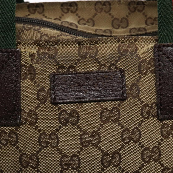 GUCCI GG Canvas Web Sherry Line Tote Bag Beige Silver 131230 Auth sw1202