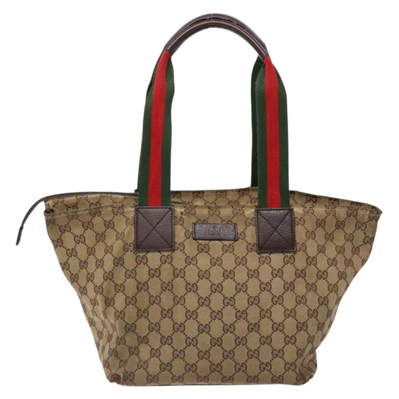 GUCCI GG Canvas Web Sherry Line Tote Bag Beige Silver 131230 Auth sw1202