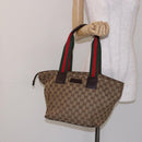 GUCCI GG Canvas Web Sherry Line Tote Bag Beige Silver 131230 Auth sw1202-22