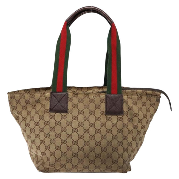 GUCCI GG Canvas Web Sherry Line Tote Bag Beige Silver 131230 Auth sw1202