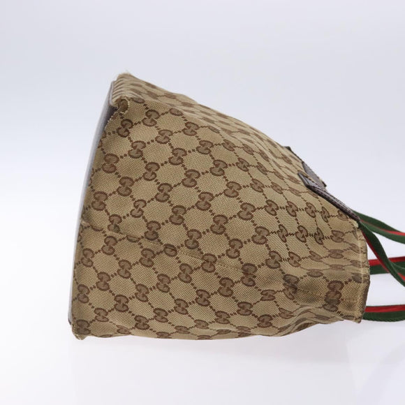 GUCCI GG Canvas Web Sherry Line Tote Bag Beige Silver 131230 Auth sw1202