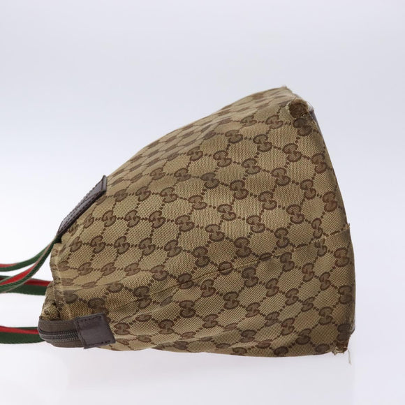GUCCI GG Canvas Web Sherry Line Tote Bag Beige Silver 131230 Auth sw1202