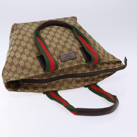 GUCCI GG Canvas Web Sherry Line Tote Bag Beige Silver 131230 Auth sw1202