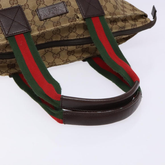 GUCCI GG Canvas Web Sherry Line Tote Bag Beige Silver 131230 Auth sw1202