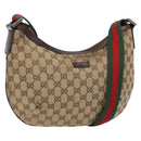GUCCI GG Canvas Web Sherry Line Shoulder Bag Beige Silver 181092 Auth sw1203-1