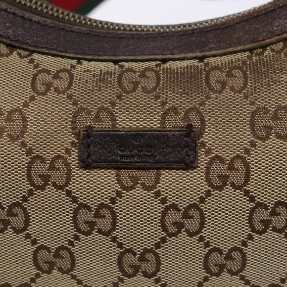 GUCCI GG Canvas Web Sherry Line Shoulder Bag Beige Silver 181092 Auth sw1203