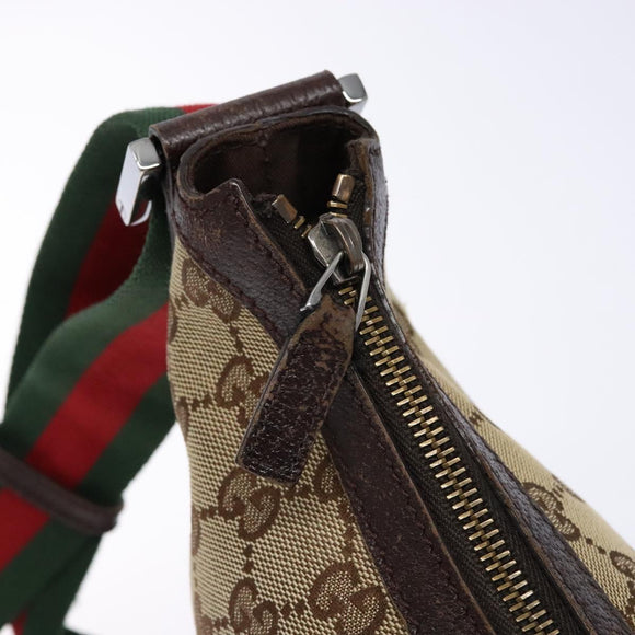 GUCCI GG Canvas Web Sherry Line Shoulder Bag Beige Silver 181092 Auth sw1203