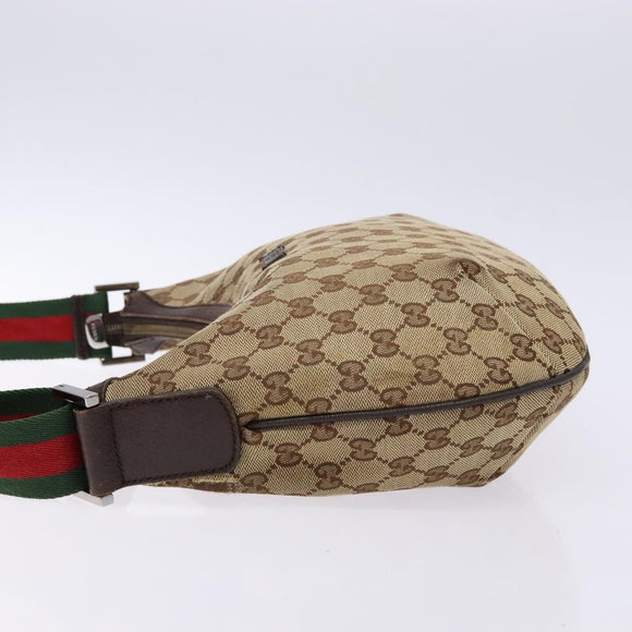 GUCCI GG Canvas Web Sherry Line Shoulder Bag Beige Silver 181092 Auth sw1203