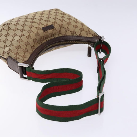 GUCCI GG Canvas Web Sherry Line Shoulder Bag Beige Silver 181092 Auth sw1203