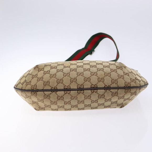 GUCCI GG Canvas Web Sherry Line Shoulder Bag Beige Silver 181092 Auth sw1203