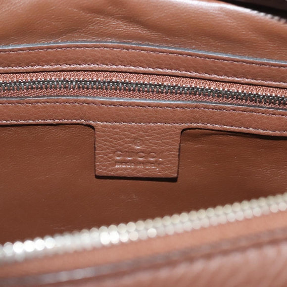 GUCCI Clutch Bag Leather Brown Silver 337083 Auth sw1217