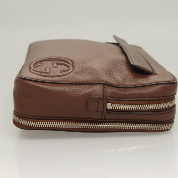 GUCCI Clutch Bag Leather Brown Silver 337083 Auth sw1217