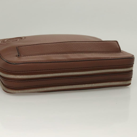 GUCCI Clutch Bag Leather Brown Silver 337083 Auth sw1217