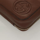 GUCCI Clutch Bag Leather Brown Silver 337083 Auth sw1217-14