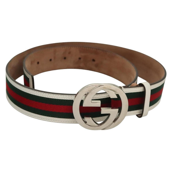 GUCCI Interlocking Web Sherry Line Belt Leather 43.3"" Green 114984 Auth sw1219