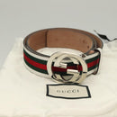 GUCCI Interlocking Web Sherry Line Belt Leather 43.3"" Green 114984 Auth sw1219-11