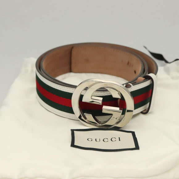 GUCCI Interlocking Web Sherry Line Belt Leather 43.3"" Green 114984 Auth sw1219