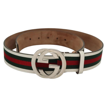 GUCCI Interlocking Web Sherry Line Belt Leather 43.3"" Green 114984 Auth sw1219 - 0