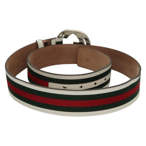 GUCCI Interlocking Web Sherry Line Belt Leather 43.3"" Green 114984 Auth sw1219