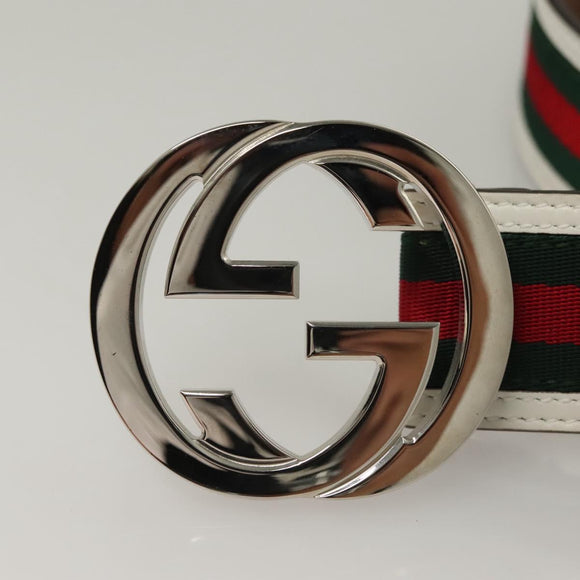 GUCCI Interlocking Web Sherry Line Belt Leather 43.3"" Green 114984 Auth sw1219