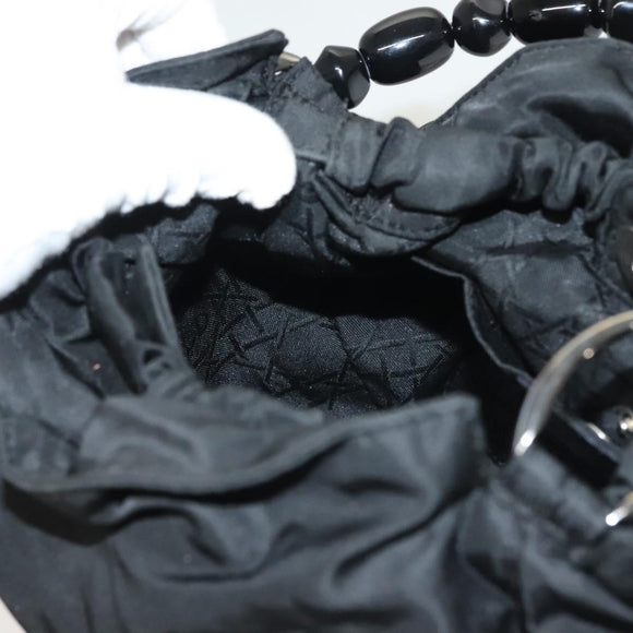 Christian Dior Maris Pearl Hand Bag Nylon Black Silver Auth sw1224