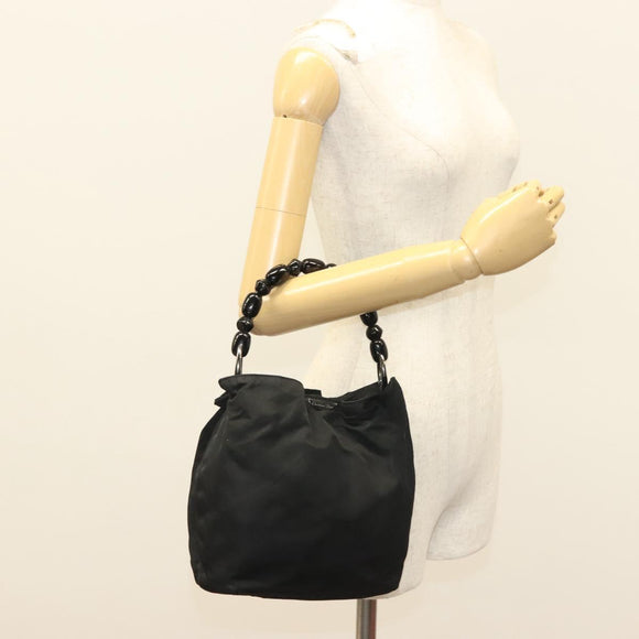 Christian Dior Maris Pearl Hand Bag Nylon Black Silver Auth sw1224